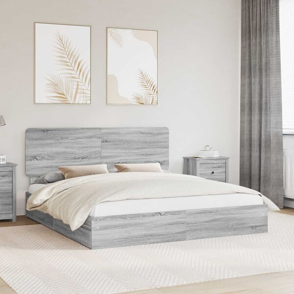 vidaXL Lit de Rangement Gris Sonoma 200 x 200 cm Bois d'ing&eacute;nierie