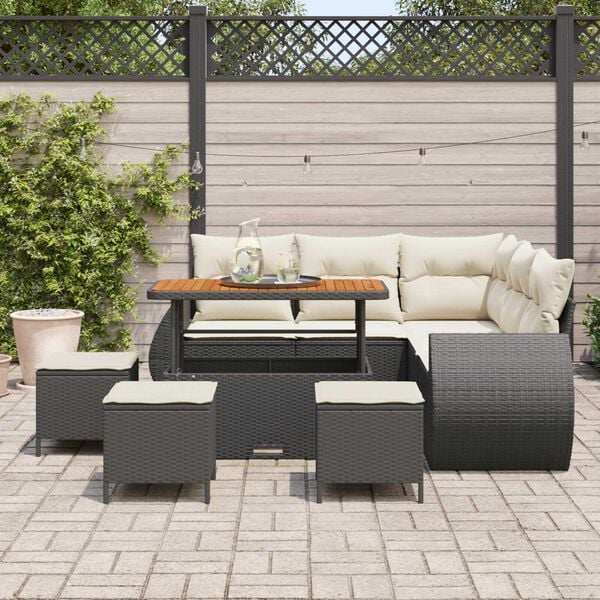 vidaXL Ensemble de canap&eacute; de jardin 9 pcs Noir et Cr&egrave;me polyrotin