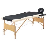 vidaXL Table de massage pliable 2 zones Bois Noir et beige