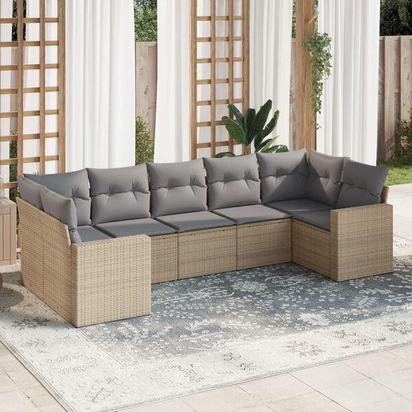 vidaXL Salon de jardin avec coussins 7 pcs beige r&eacute;sine tress&eacute;e