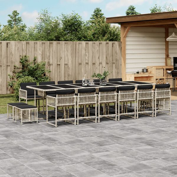 vidaXL Ensemble &agrave; manger de jardin et coussins 17 pcs gris clair rotin