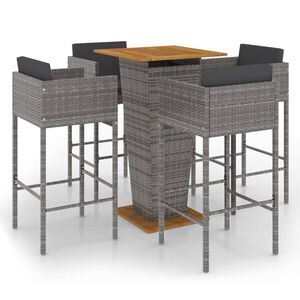 vidaXL Ensemble de bar de jardin 5 pcs et coussins R&eacute;sine tress&eacute;e Gris