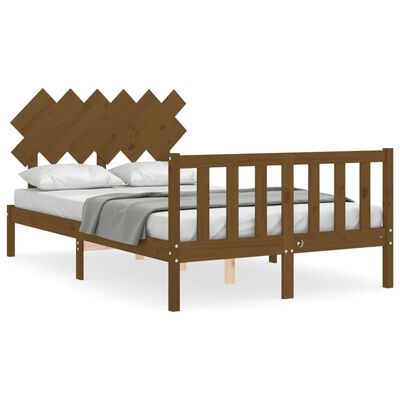 vidaXL Cadre de lit tête de lit marron miel petit double bois massif