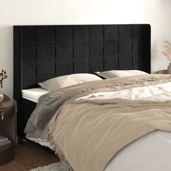 vidaXL T&ecirc;te de lit avec oreilles Noir 203x16x118/128 cm Velours