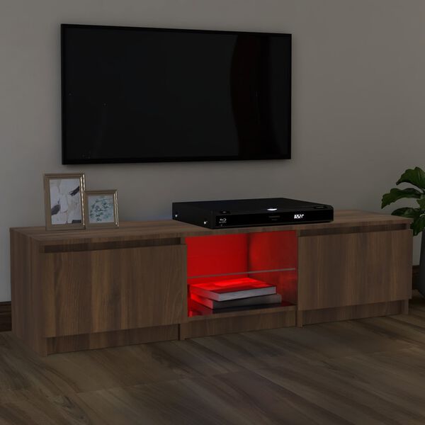 vidaXL Meuble TV avec lumi&egrave;res LED Ch&ecirc;ne marron 140x40x35,5 cm