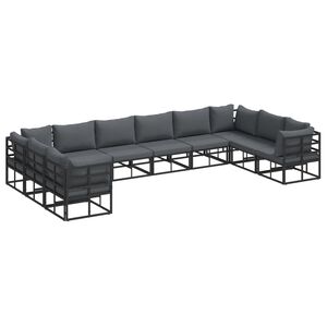 vidaXL Ensemble de canap&eacute; de jardin avec coussin 10 pcs Noir Aluminium