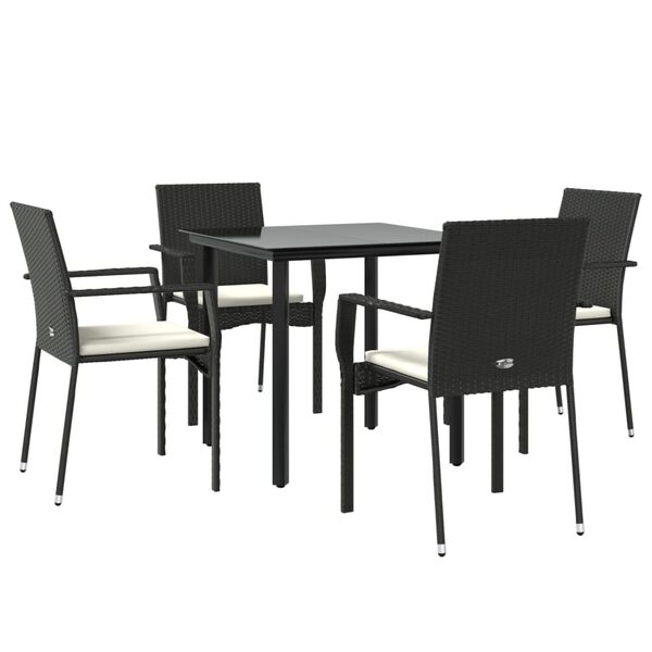 vidaXL Ensemble &agrave; manger de jardin coussins 5pcs Noir R&eacute;sine tress&eacute;e
