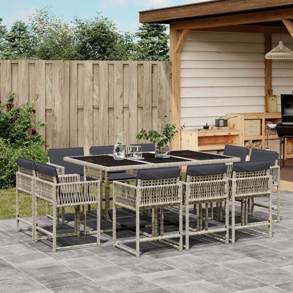vidaXL Ensemble &agrave; manger de jardin 11pcs avec coussins gris poly rotin