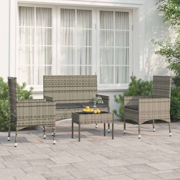 vidaXL Salon de jardin 4 pcs avec coussins Gris R&eacute;sine tress&eacute;e