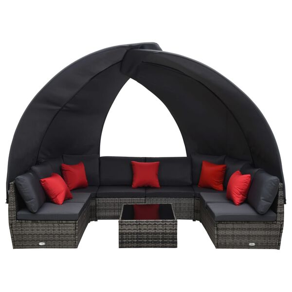 vidaXL Salon de jardin 9 pcs avec auvent r&eacute;sine tress&eacute;e anthracite