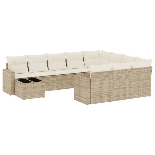 vidaXL Salon de jardin 11 pcs avec coussins beige r&eacute;sine tress&eacute;e