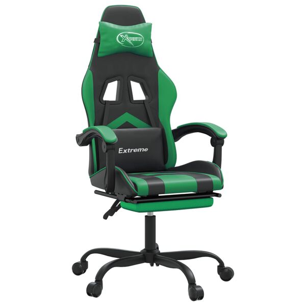 vidaXL Chaise de jeu avec repose-pied Noir et vert Similicuir