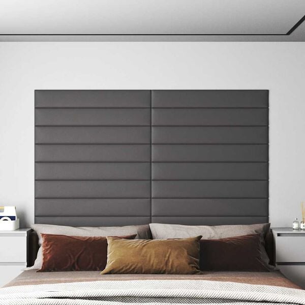 vidaXL Panneaux muraux 12 pcs Gris 90x15 cm Similicuir 1,62 m&sup2;