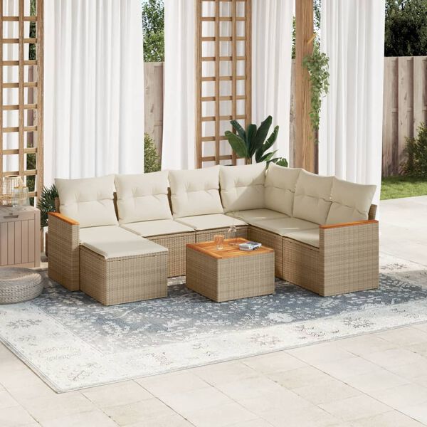 vidaXL Salon de jardin avec coussins 8 pcs beige r&eacute;sine tress&eacute;e