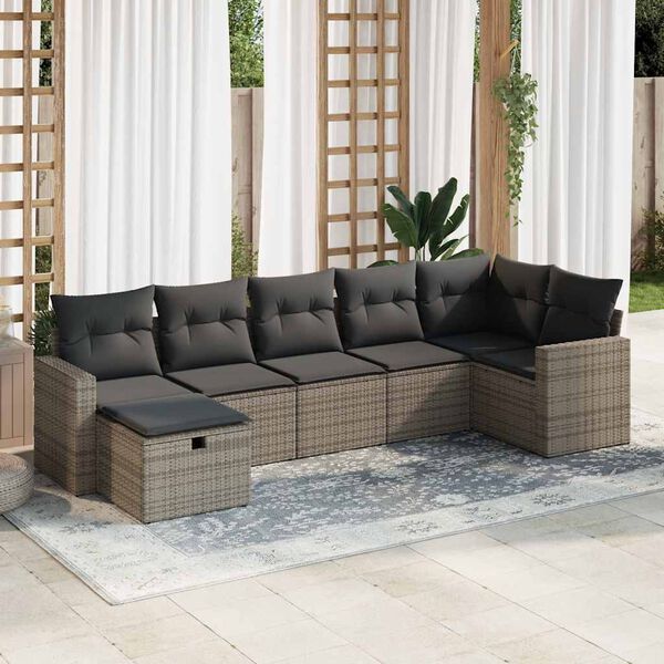 vidaXL Salon de jardin avec coussins 7 pcs gris r&eacute;sine tress&eacute;e