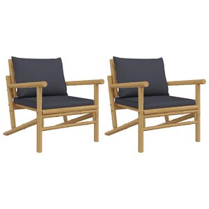 vidaXL Chaises de jardin lot de 2 avec coussins gris fonc&eacute; bambou