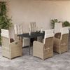 vidaXL Ensemble &agrave; manger de jardin et coussins 7 pcs beige poly rotin