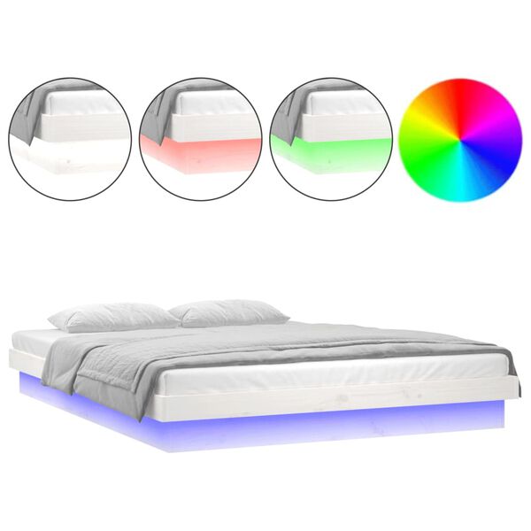 vidaXL Cadre de lit à LED sans matelas blanc 120x200 cm bois massif