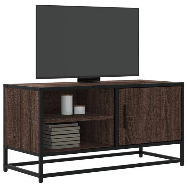vidaXL Meuble TV ch&ecirc;ne marron 80x34,5x40 cm bois d'ing&eacute;nierie et m&eacute;tal