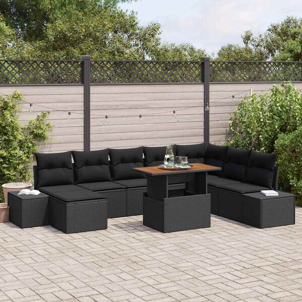 vidaXL Ensemble de salle à manger pour jardin 9 pcs Noir et Marron
