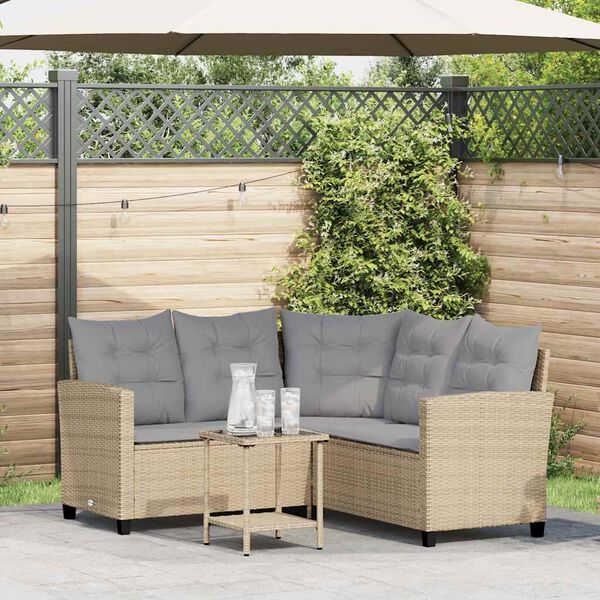 vidaXL Canapé de jardin avec table et coussins en forme de L beige