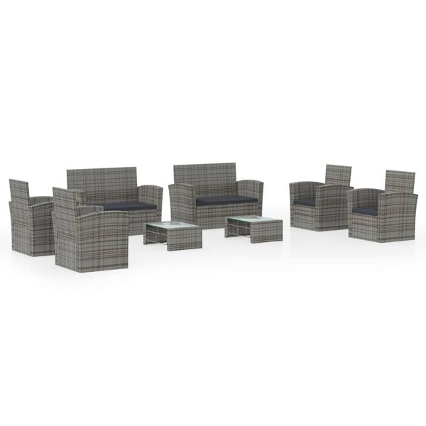 vidaXL Salon de jardin 8 pcs avec coussins R&eacute;sine tress&eacute;e Gris