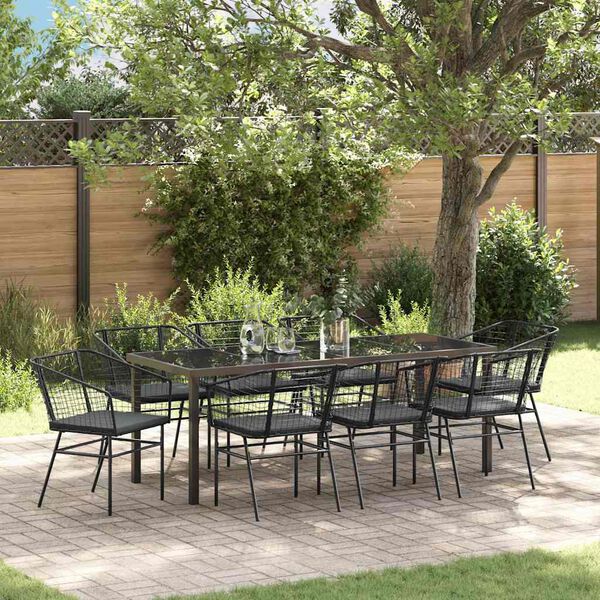 vidaXL Ensemble de salle &agrave; manger pour jardin 9 pcs Noir polyrotin