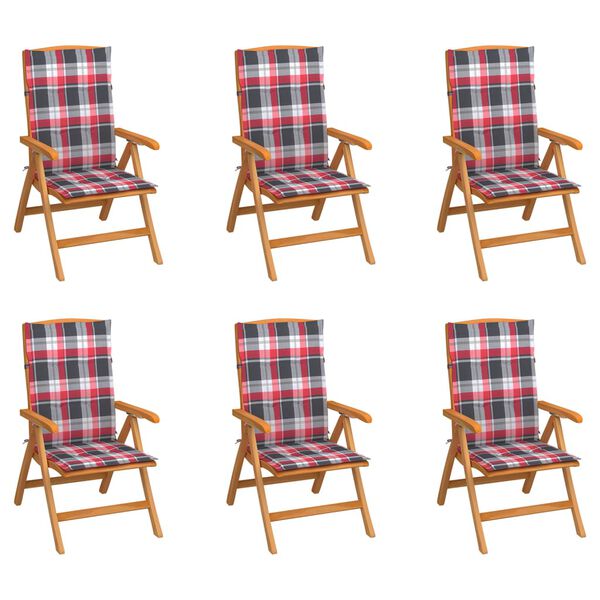 vidaXL Chaises inclinables de jardin et coussins lot de 6 Teck solide