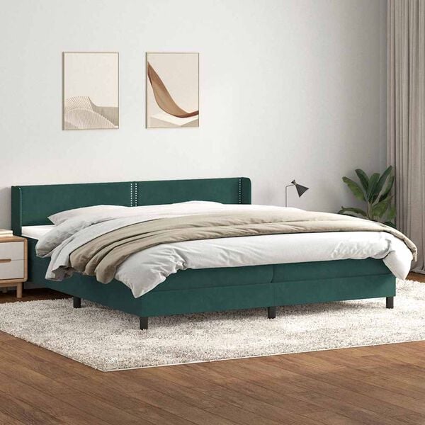 vidaXL Sommier &agrave; lattes de lit et matelas vert fonc&eacute; 180x220cm velours