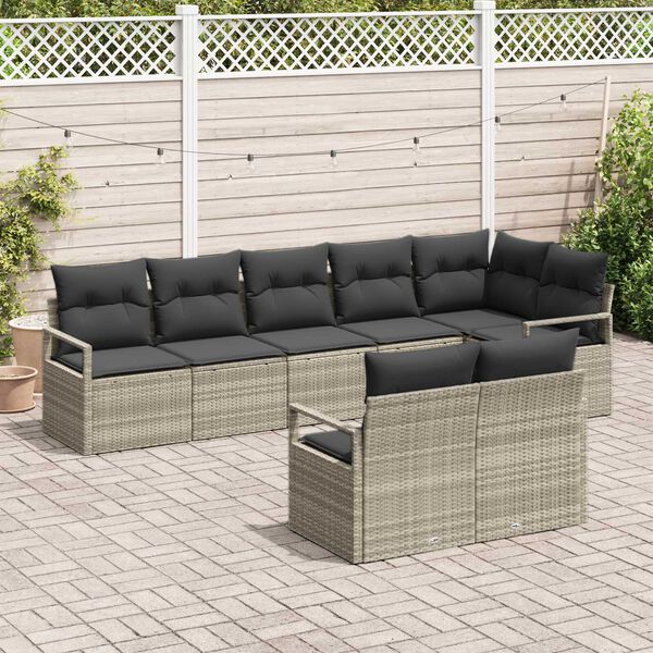 vidaXL Ensemble de canap&eacute; de jardin 8 pcs Gris clair polyrotin