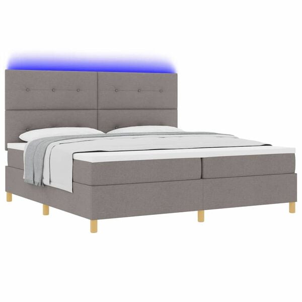 vidaXL Lit &agrave; ressort LED avec matelas Taupe 200 x 200 cm tissu