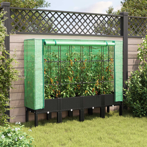 vidaXL Jardini&egrave;re sur&eacute;lev&eacute;e avec housse aspect rotin 160x40x140 cm