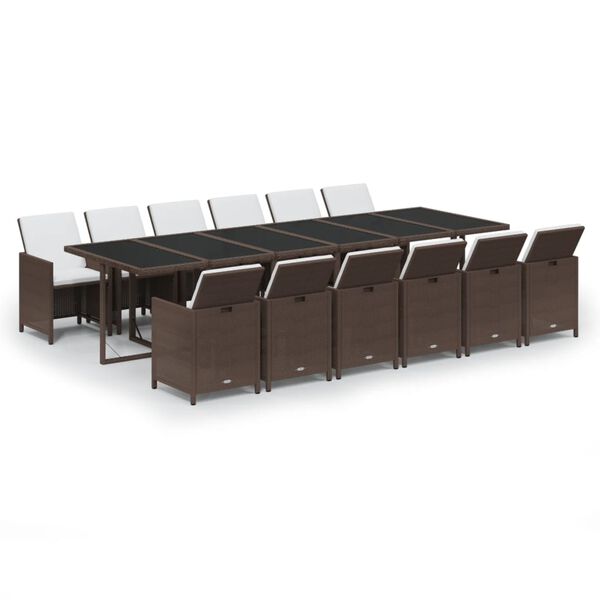 vidaXL Ensemble &agrave; manger de jardin avec coussins 13 pcs R&eacute;sine tress&eacute;e