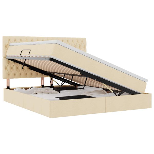 vidaXL Lit avec rangement et LED avec LED Cr&egrave;me 180 x 200 cm Polyester