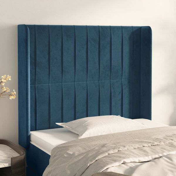 vidaXL T&ecirc;te de lit avec oreilles Bleu fonc&eacute; 93x16x118/128 cm Velours