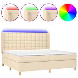 vidaXL Sommier &agrave; lattes de lit matelas et LED Cr&egrave;me 200x200 cm Tissu