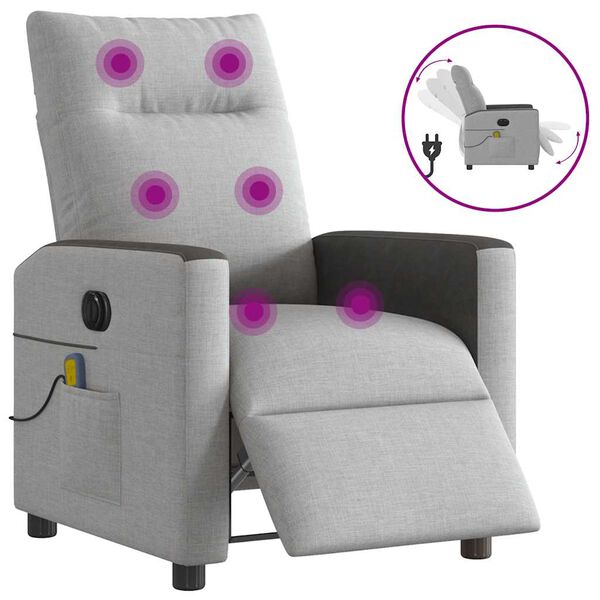 vidaXL Fauteuil de massage inclinable électrique gris nuage tissu