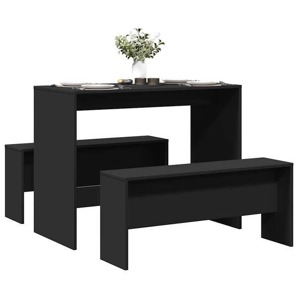 vidaXL Ensemble table à manger et bancs 3 pcs noir bois d'ingénierie
