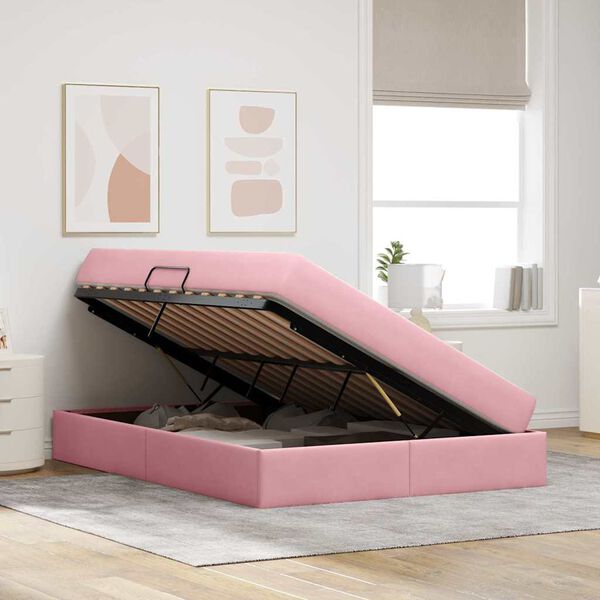 vidaXL Lit avec rangement et matelas Rose 140 x 190 cm Velours