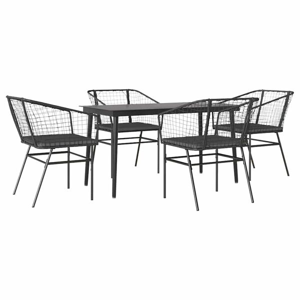 vidaXL Ensemble &agrave; manger de jardin et coussins 5 pcs noir rotin verre