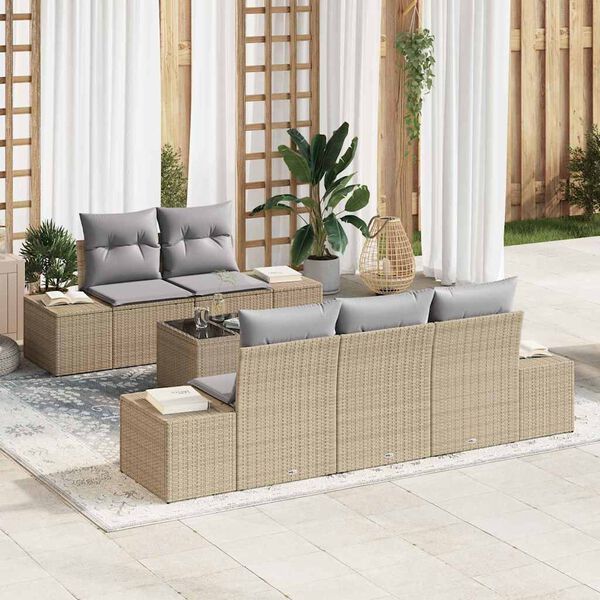 vidaXL Ensemble de canapé de jardin avec coussin 6 pcs Beige polyrotin