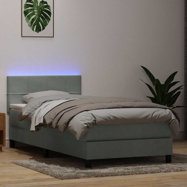vidaXL Sommier &agrave; lattes de lit et matelas et LED gris clair 100x220cm velours