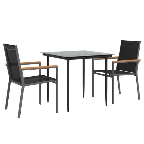 vidaXL Ensemble à manger de jardin 3 pcs noir textilène et acier