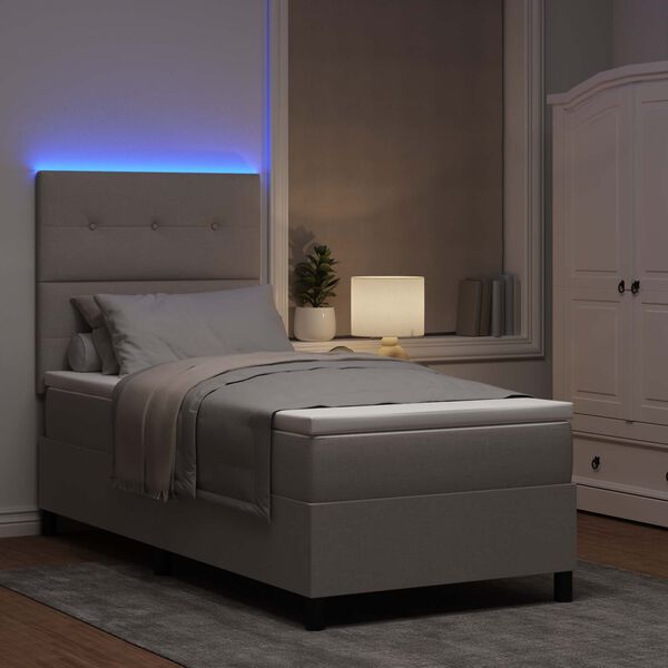 vidaXL Lit &agrave; ressorts avec matelas avec LED Taupe 90 x 190 cm tissu