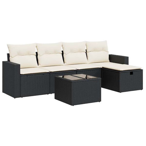 vidaXL Salon de jardin 6 pcs avec coussins noir r&eacute;sine tress&eacute;e