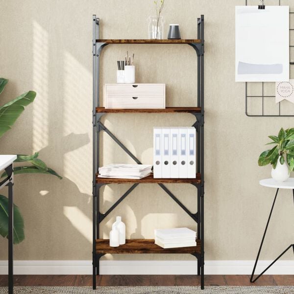 vidaXL Bibliothèque à 4 niveaux chêne fumé 56x31,5x138,5 cm