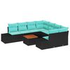 vidaXL Ensemble de canap&eacute; de jardin 9 pc Noir et turquoise polyrotin