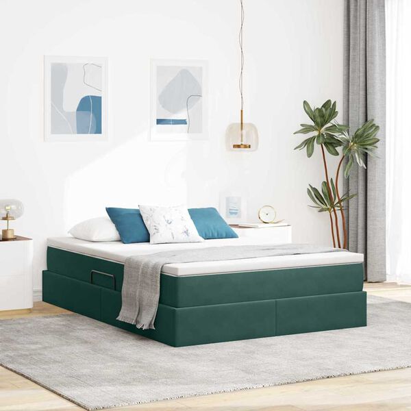 vidaXL Lit avec rangement et matelas Vert foncé 140 x 190 cm Velours