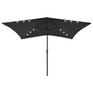 vidaXL Parasol de jardin avec LED et m&acirc;t en acier noir 2x3 m