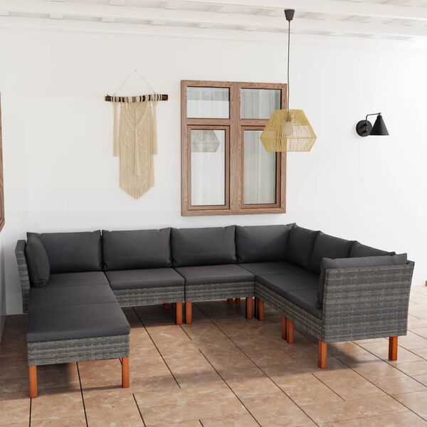 vidaXL Salon de jardin 8 pcs avec coussins R&eacute;sine tress&eacute;e Gris